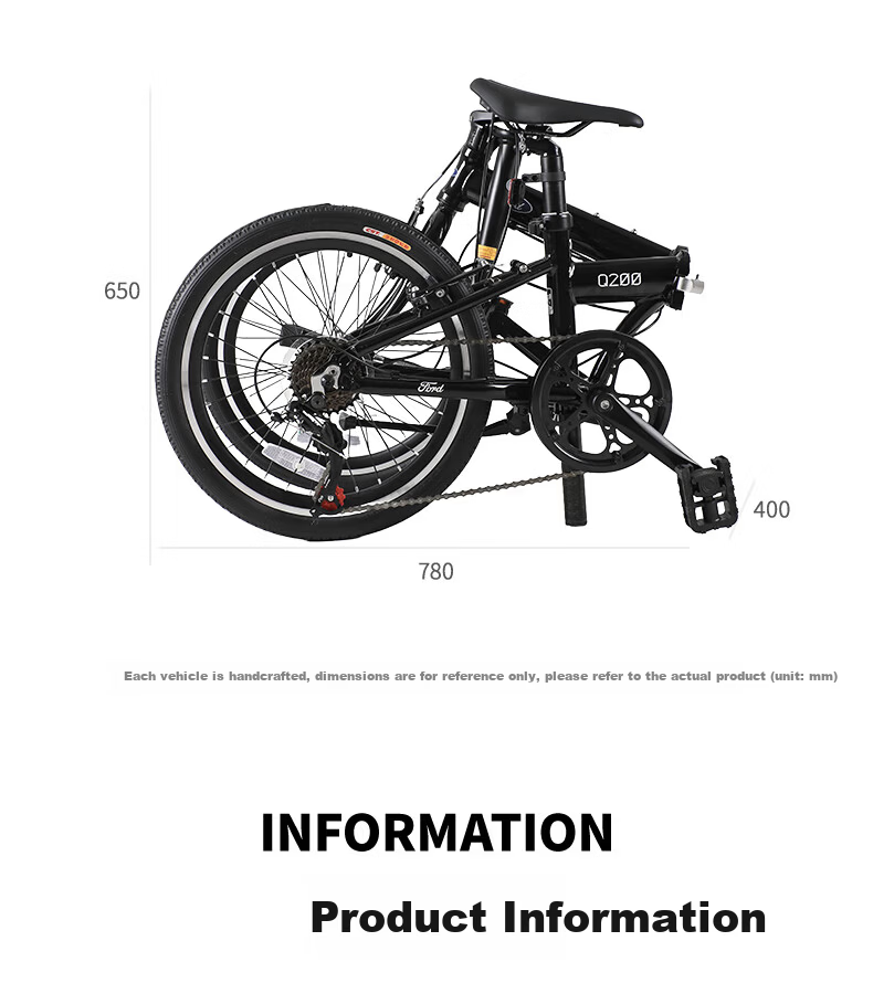 Ford Folding Bicycle Adult Student Unisex 20-inch 7-Speed Aluminum Alloy Commuter Bike Q200 Brown 6