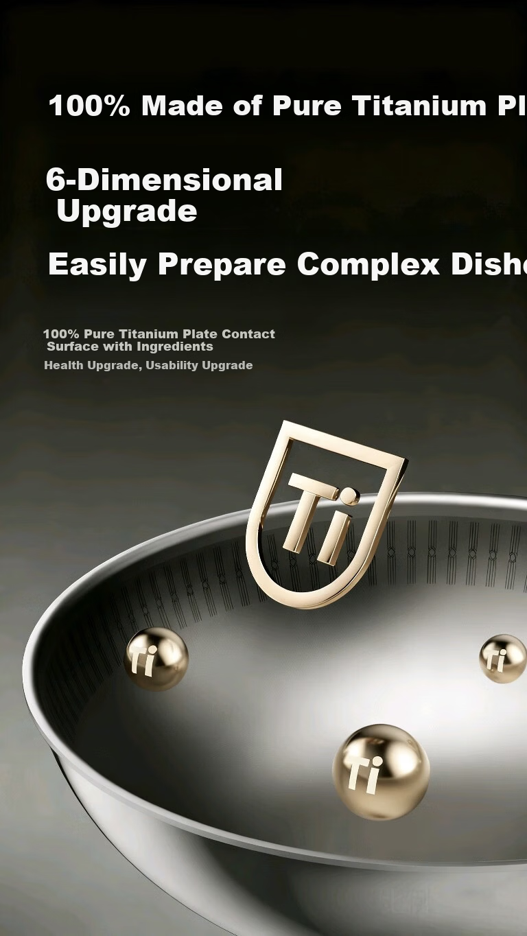 JD Original Titanium Woven Pure Titanium Wok Pro, Household Non-Coated Stir-Fry Flat Bottom Pan, Compatible with Induction And Gas Stoves, 32cm 3
