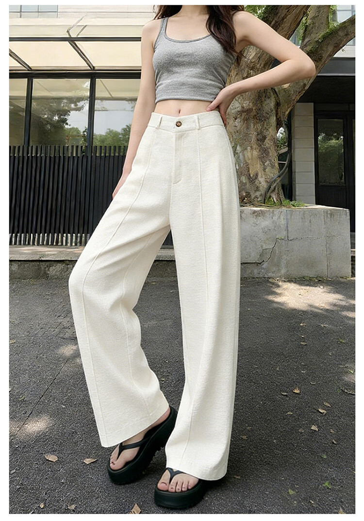 Free Style Wide-Leg Pants for Women Summer Thin 2026 New High Waist Loose Tencel Linen Straight Casual Pants 16