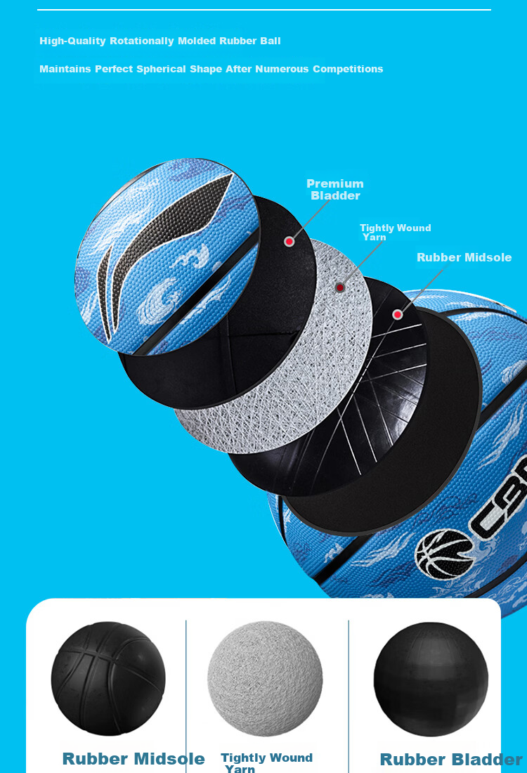 LI-NING Basketball Kids 6-12 Years Indoor Outdoor Blue White Youth Size 5 Basketball 099-1 11