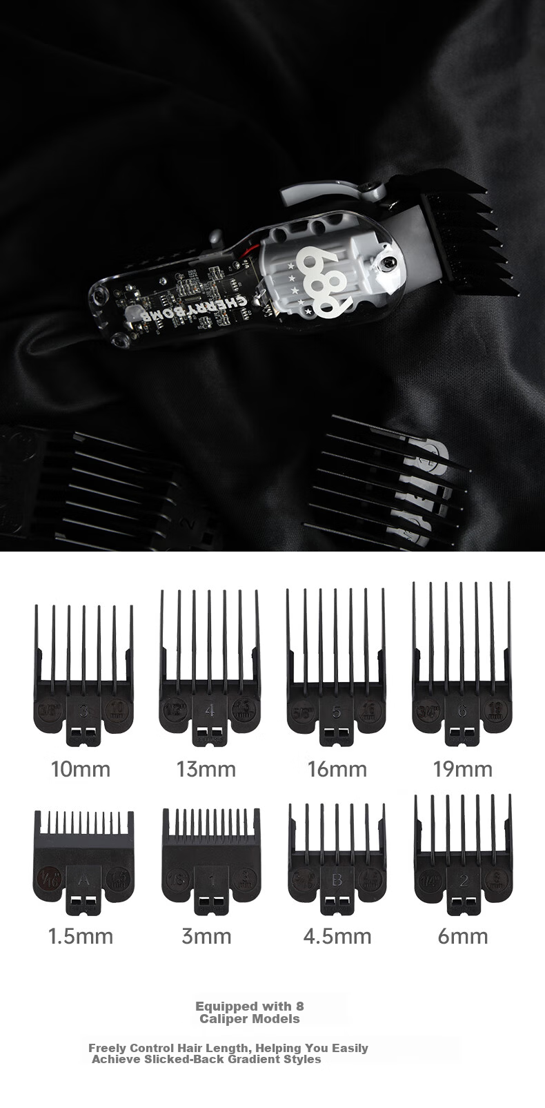 CHERRY BOMB Cherry Electric Hair Clipper Professional Hair Trimmer Brushless Motor Gradient Edging Hair Clipper Barber Shop Use 686ROOT Main Model - Green 12