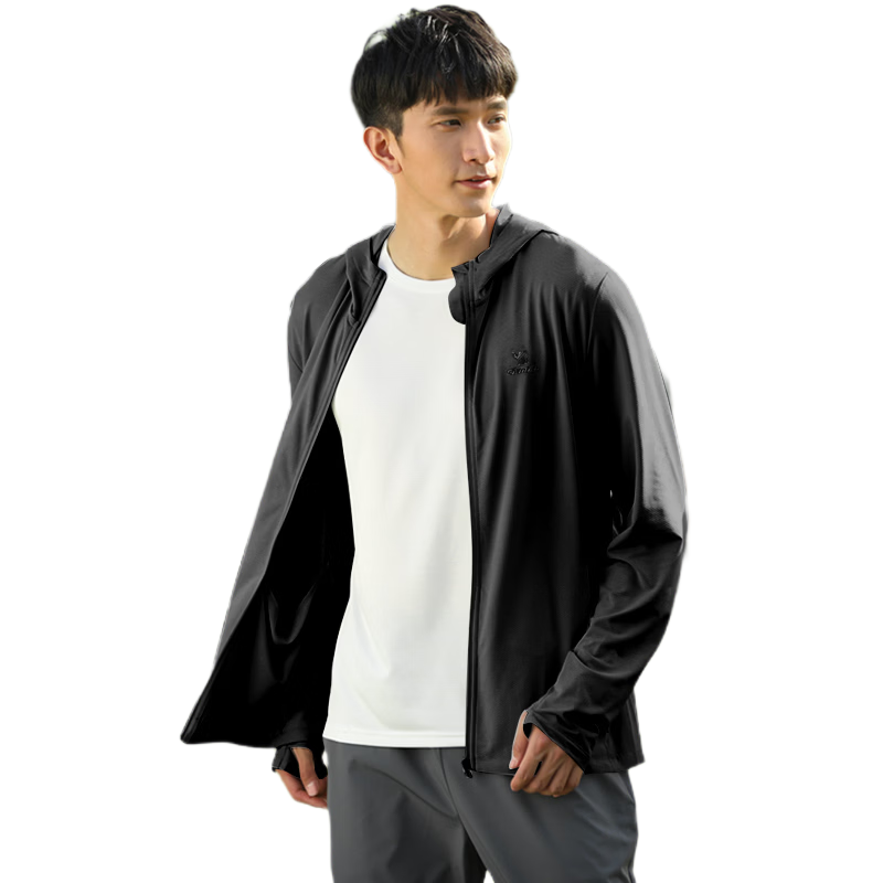 CAMEL Men's Sports Hooded Casual Sunscreen Jacket Spring Summer Lightweight Coat J13BASLX002A Phantom Black XL