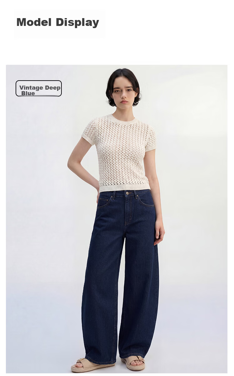 JD Jingzao Linen Curved Blade Women's Jeans Vintage Style Casual Pants 2026 New Spring Autumn Women's Trousers Retro Dark Blue 29 9