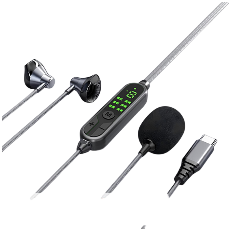 EZHK All-in-One Type-C Wired Singing Earphones with Built-in Sound Card, Monitor, and Microphone for K-Singing, Streaming, and Live Broadcasting