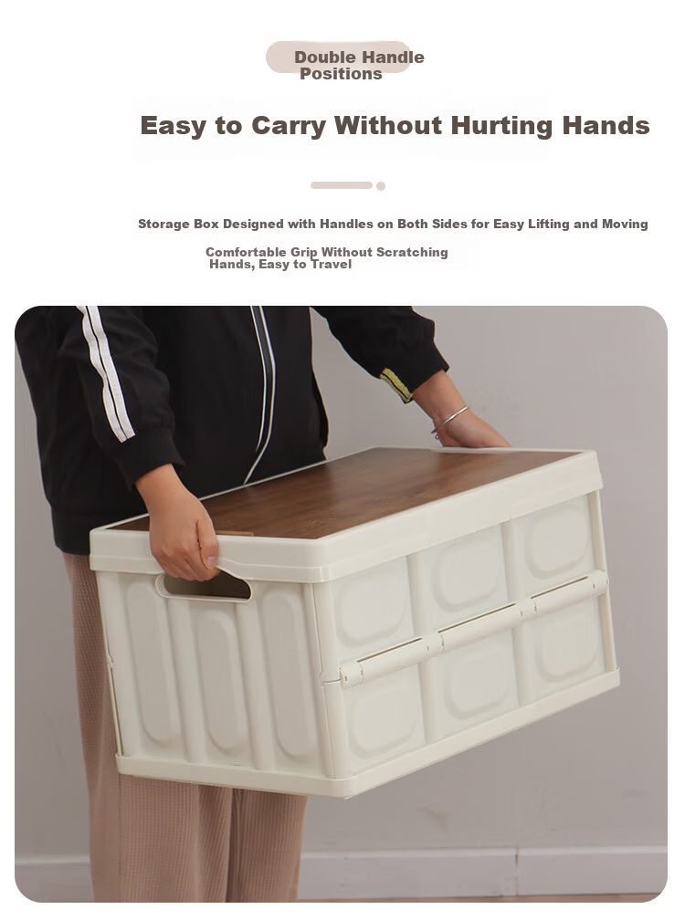 OurunZhe Outdoor Storage Box Camping Folding Box Car Trunk Organizer Utility Box Wooden Lid Portable 4