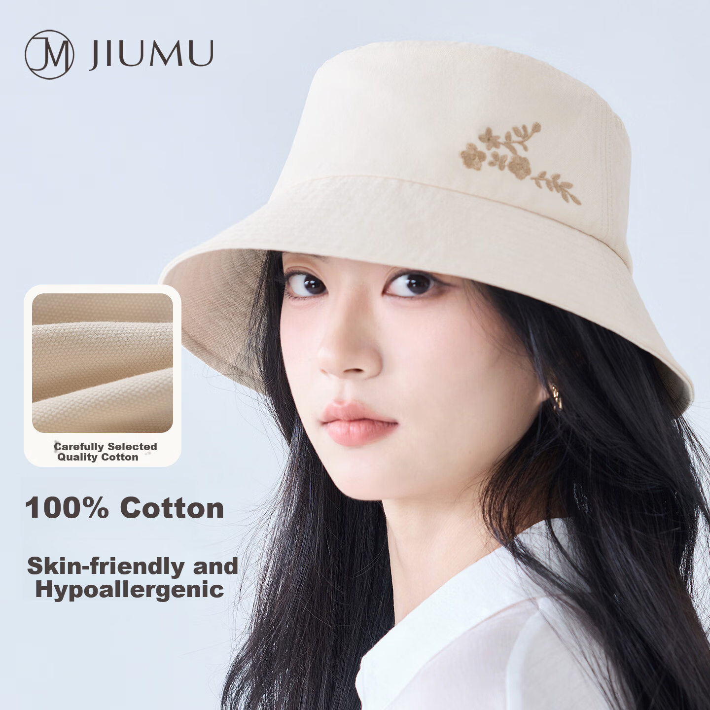 JIUMU 100% Cotton Women's Sun Protection Hat UV Protection Bucket Hat Outdoor Face Covering Sun Hat