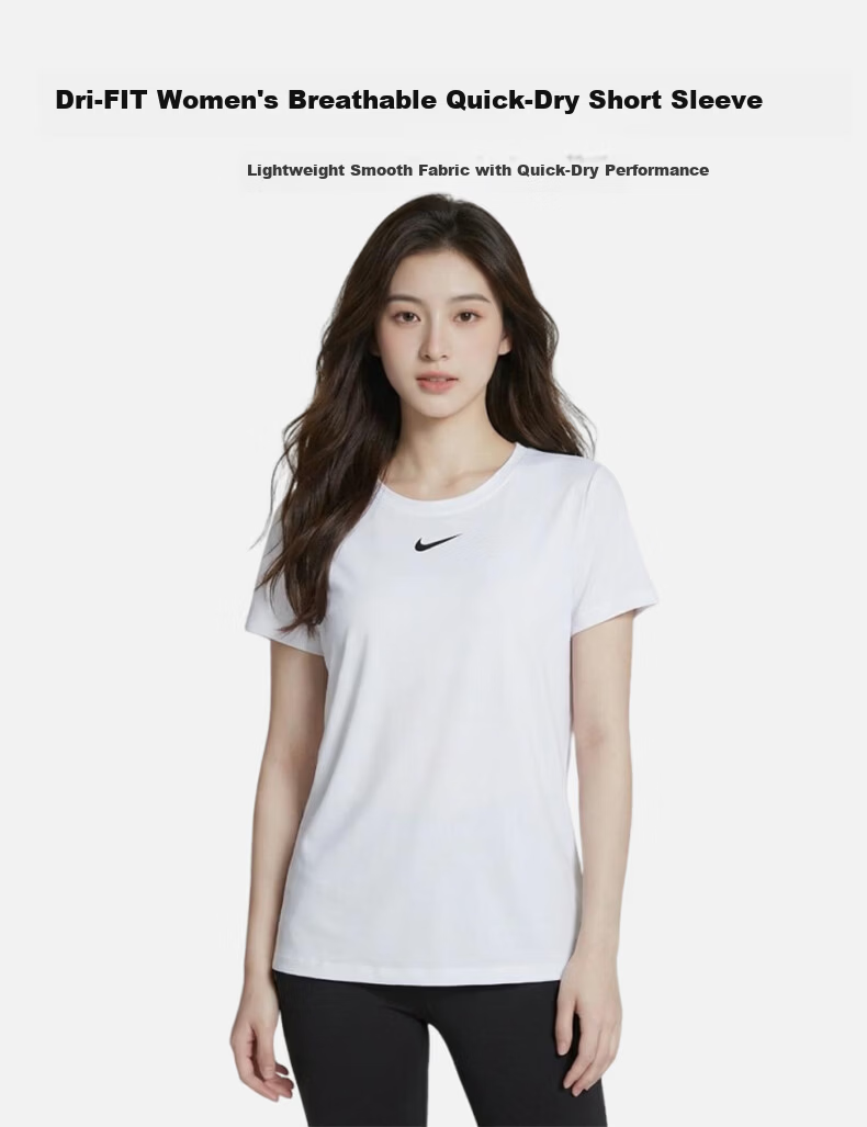 Nike Women's Crew Neck Short Sleeve T-Shirt Training Quick-Dry Spring FN2799-101 White L 1