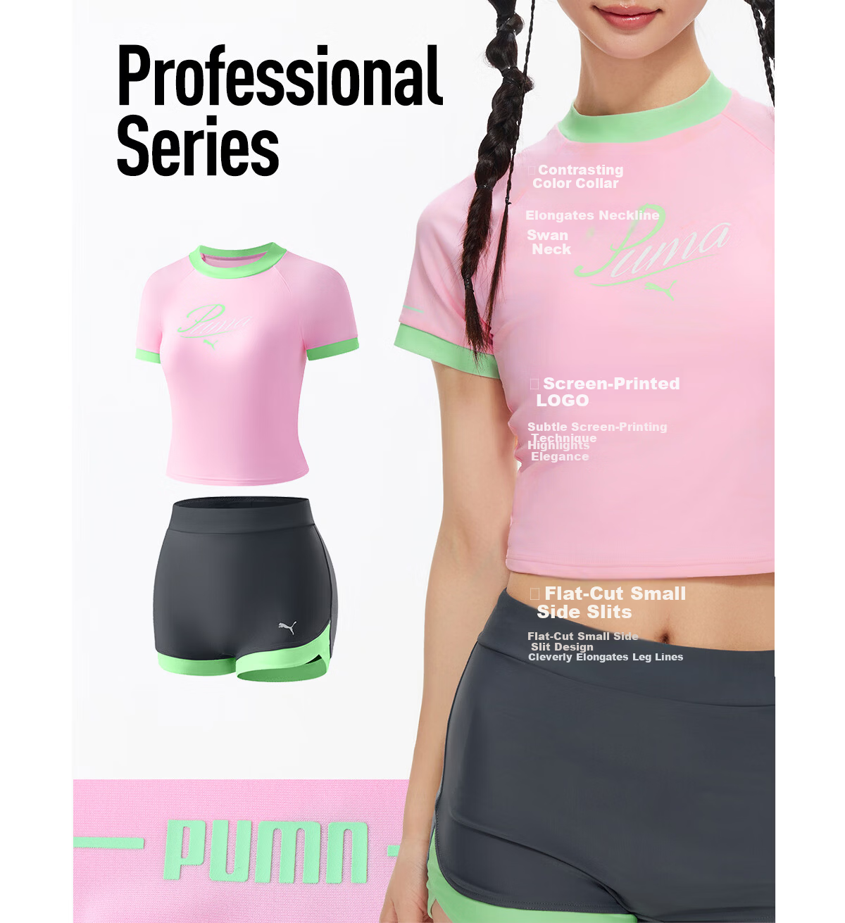 PUMA Women's Two-Piece Swimwear Split Shorts UV Protection Slim Fit High Elastic Fade-Resistant Swimsuit for Daily Outdoor Beach Swimming and Hot Springs 5