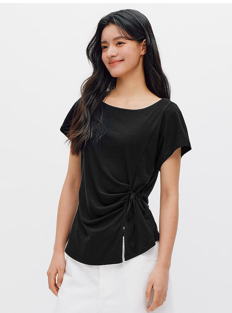 Semir Women's Summer T-Shirt Off-Shoulder Ruched Tie Slim Split Design 2026 101326100072 17