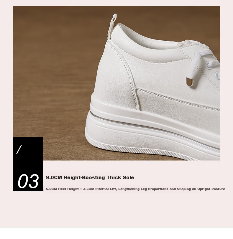 MULINSEN Women's New Thick-Soled Hidden Height Increase White Sneakers Spring Summer Casual Sports Shoes Slimming Versatile Black Size 36 10