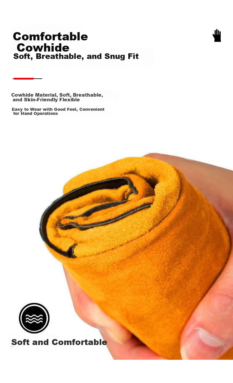 SHENGLI HS624Y Welding Gloves, Cowhide Canvas Patchwork, Wear-Resistant, Anti-Scalding, Industrial Heat-Insulating, Protective Welding Gloves, 26cm, 1 Pair 14