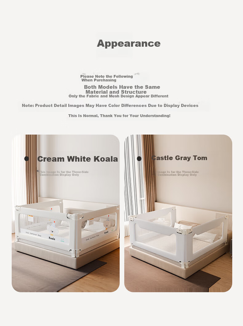 Tommy&Kids A2 Baby Crib Bumper Anti-Fall Guardrail No-Installation Cream White Three-Sided 1.8*2*2 20