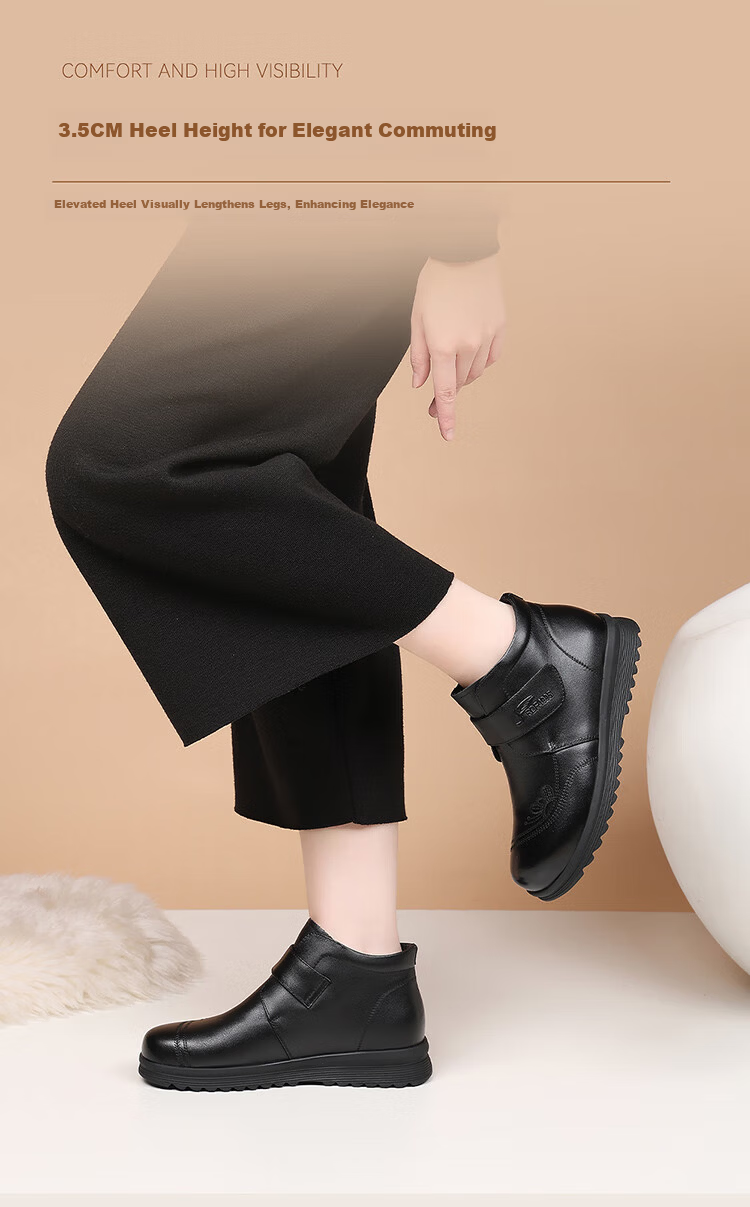 Red Dragonfly Women's Winter Lightweight Fleece-Lined Warm Genuine Leather Fashion Boots Middle-Aged Soft Sole Ankle Boots WTC457631H Black Size 38 5