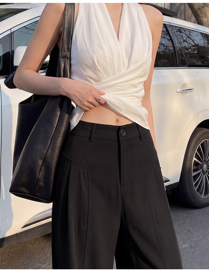 Langsha Women's Linen Wide-Leg Pants 2026 Summer Thin High-Waist Cool Ice Silk Casual Straight-Leg Suit Trousers 30