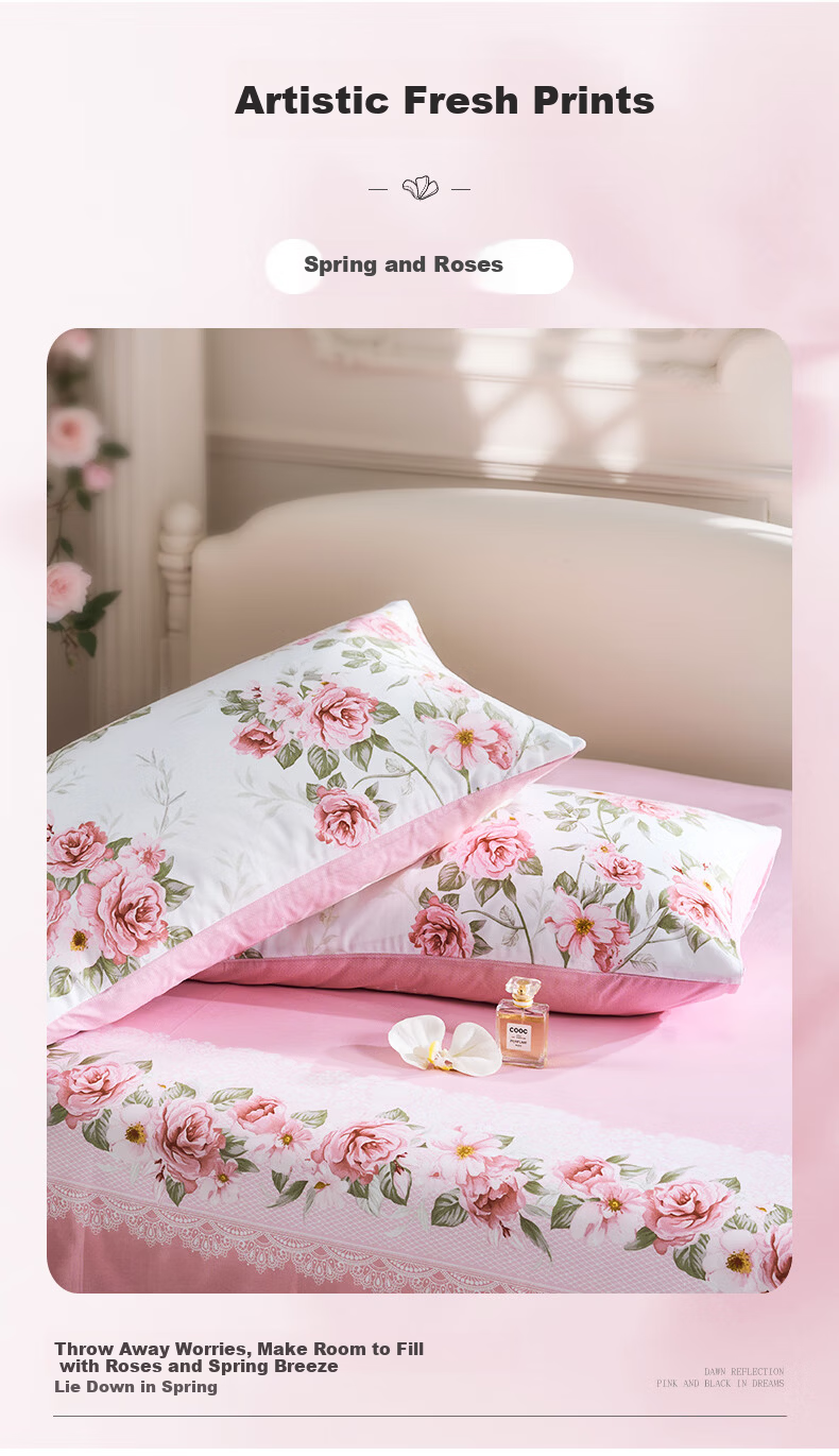 Fuanna 100% Cotton Pillowcase Set, Pure Cotton Pillow Covers for Students and Home Use, Single and Double Pillowcases, Pair, Pink 5