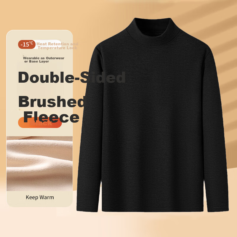 LangSha Thermal Fleece Half Turtleneck Base Layer Shirt【2025 Autumn/Winter New】Antibacterial Men's Thickened Fleece Lined Autumn Wear