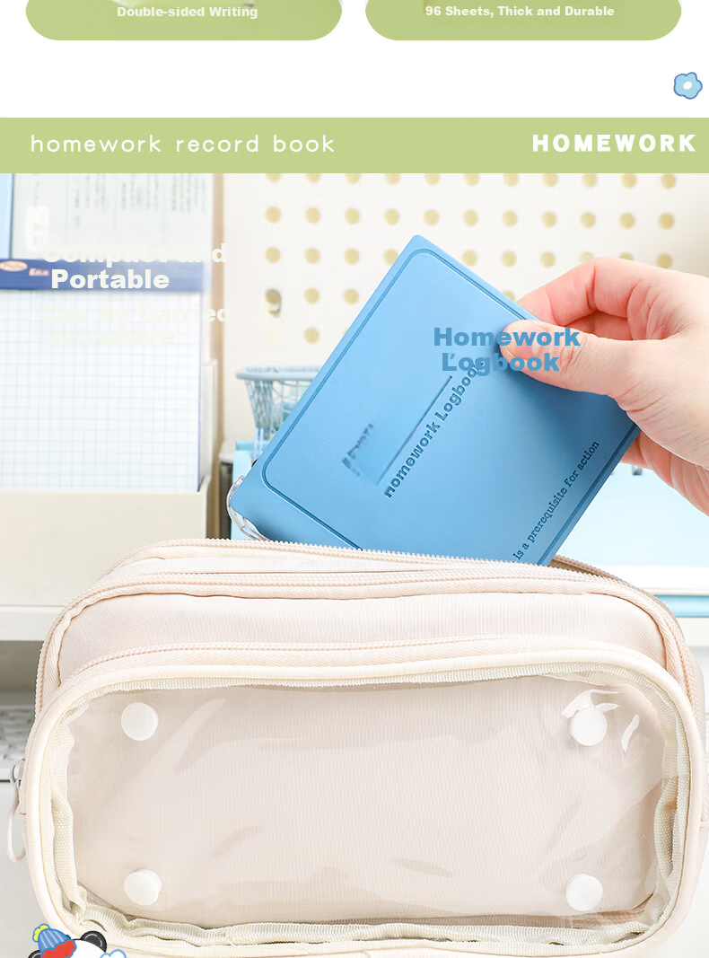 Youth Homework Log Book Essential for School Start Copybook Notebook Pocket Birthday Reward High-Value Portable Notebook for Boys and Girls Middle and Primary School Students Beige 5