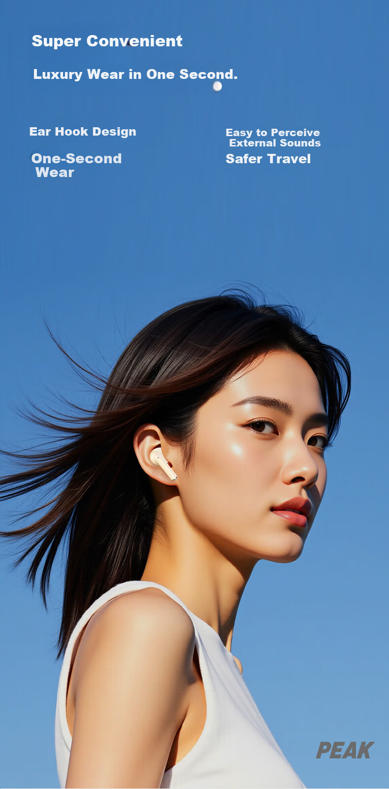 PEAK Bluetooth Ear Clip Open Bone Conduction Headphones Custom Tuned Sports Call Compatible with Apple Huawei Phones New This Month 4