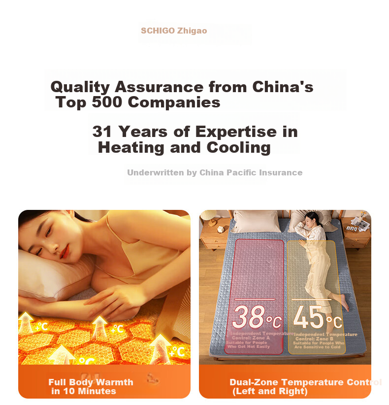 CHIGO High-Temperature Power-Off Graphene Double-Person Dual Temperature Control Waterproof 3C Certified Electric Heating Blanket 1.8m x 2m 3