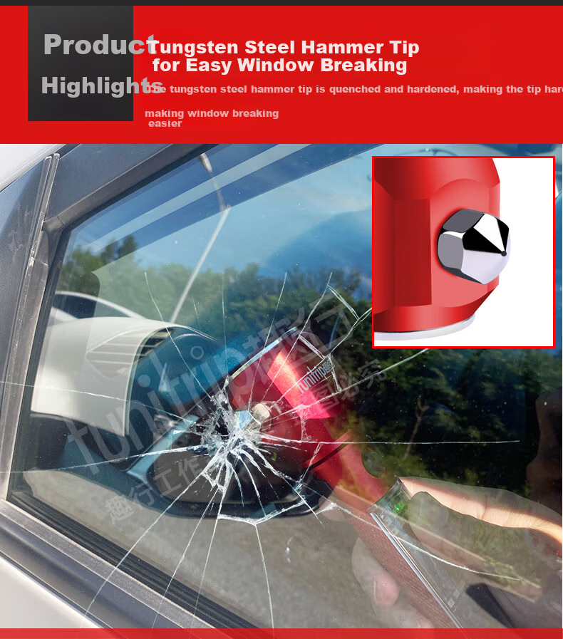 QuXing 12-in-1 Car Emergency Escape Hammer with Window Breaker, High-Power Flashlight, Red 4