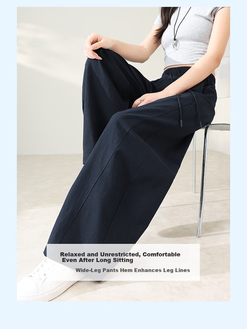 LangSha Tencel Cotton Casual Pants for Women Spring Summer Cool High Waist Wide Leg Slim Lyocell Curved Leg Travel Versatile Long Pants 11