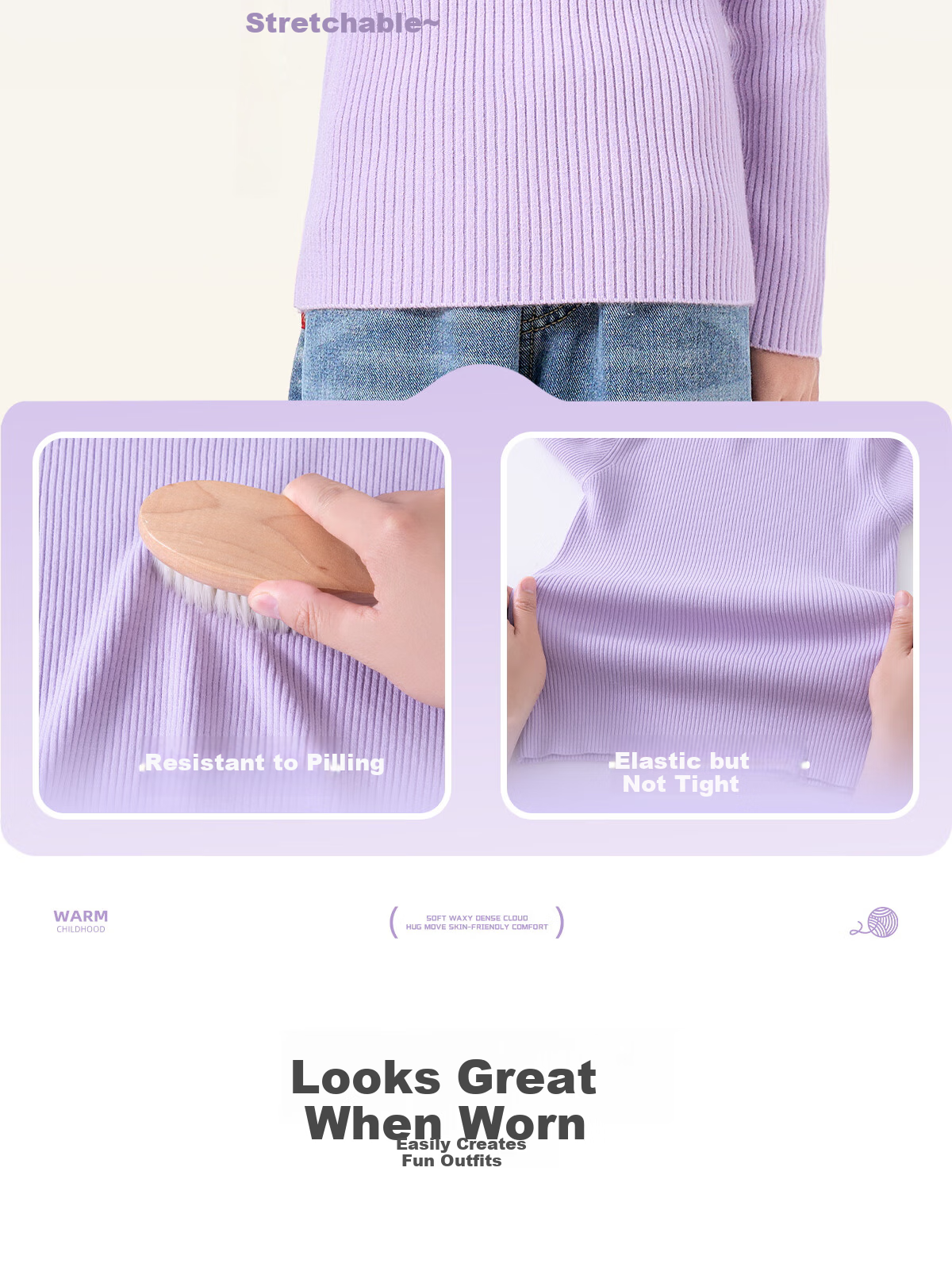 TonLion Girls Solid Color Base Shirt Autumn Winter New Thin Sweater Mid-Large Kids Warm Knitted Top Trendy White 140 10