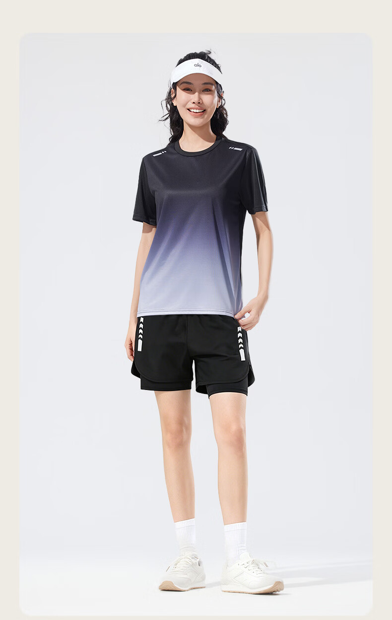 VICTORIATOURIST Women's Summer Running Sports Set Quick-Dry Ice Silk Short Sleeve T-Shirt and Shorts Fitness Badminton Training Apparel 10