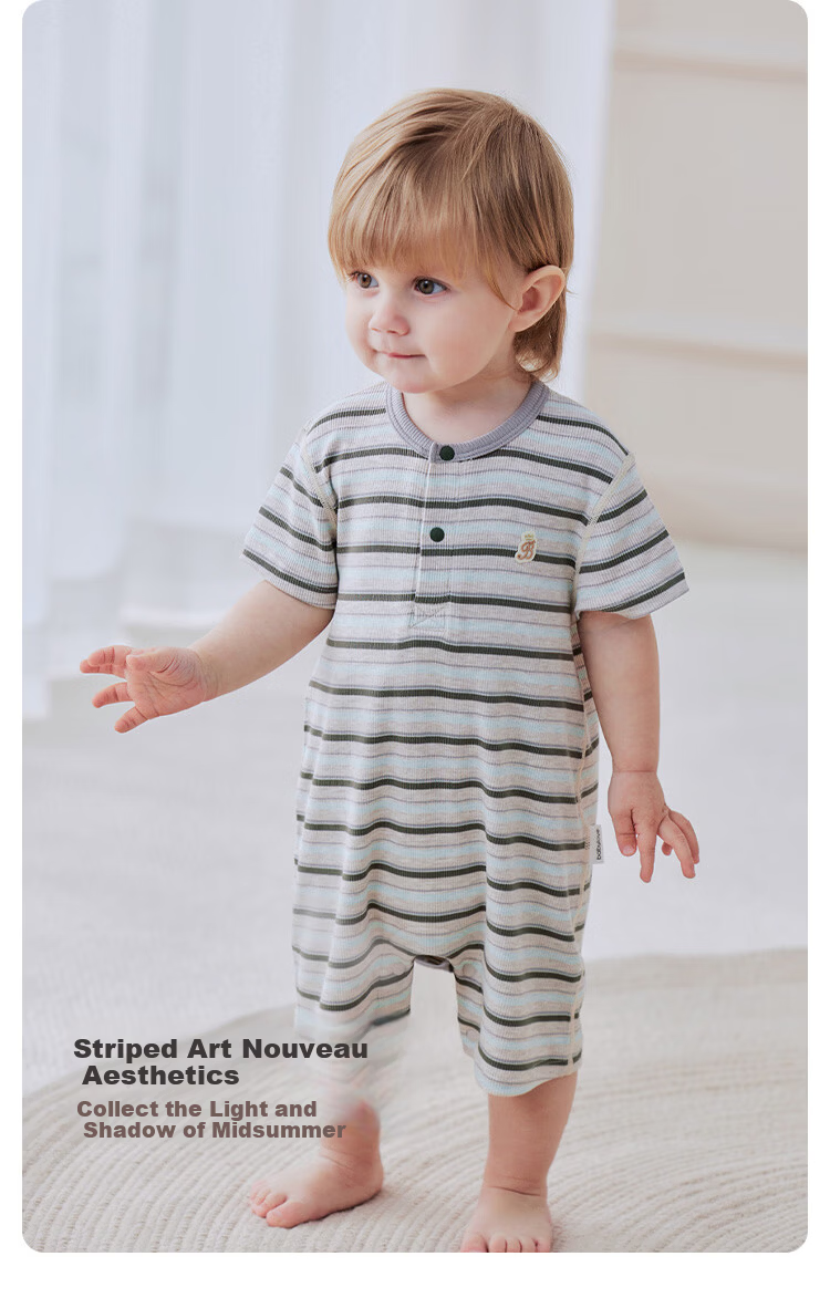 Babylove Baby Romper Summer Thin Breathable Modal Short Sleeve Striped Stretch Casual Wear for Boys and Girls 3