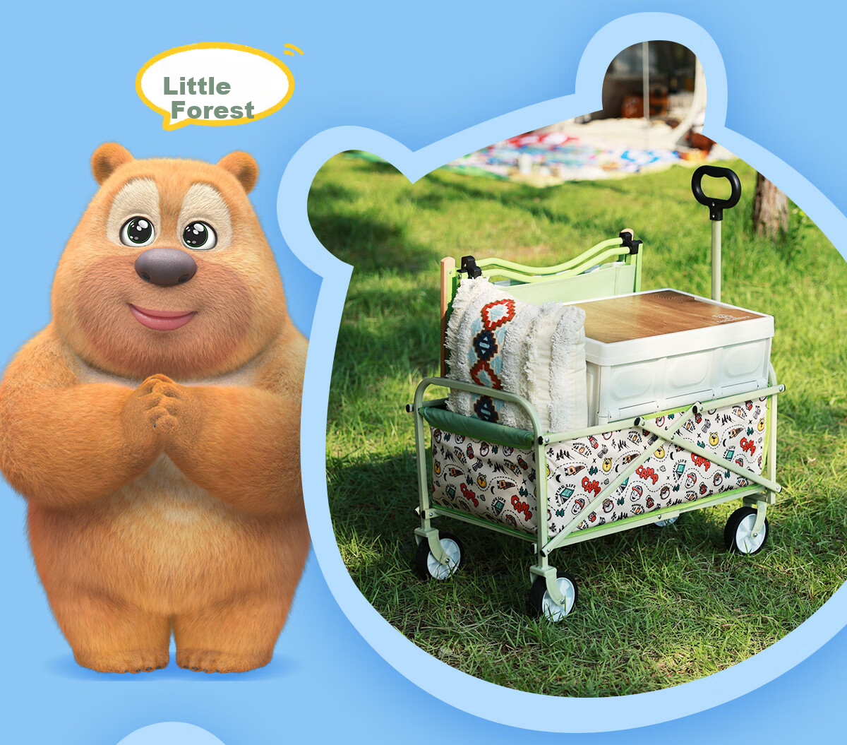 CAMEL [Camel × Boonie Bears] Outdoor Foldable Camping Cart Portable Camp Cart Picnic Cart Child Recliner 3