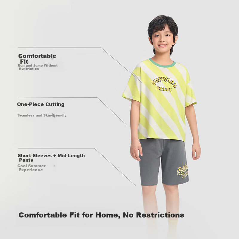 Balabala Kids Summer Pajama Set Boys Short Sleeve Homewear Baby Cool Antibacterial Comfortable