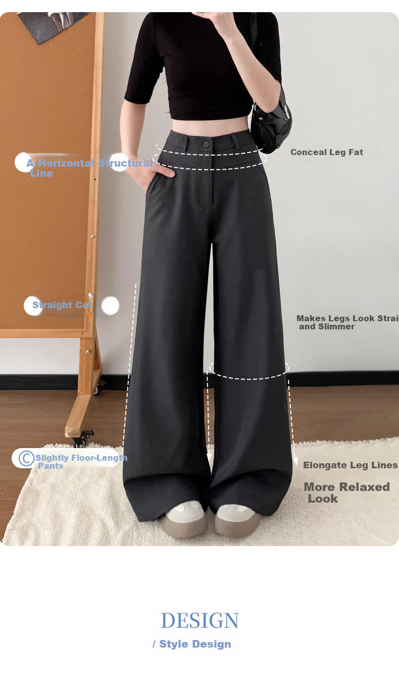 Langsha High-Waist Single-Button Draped Straight-Leg Wide-Leg Pants for Women Spring Summer Slim Fit Casual Trousers 4