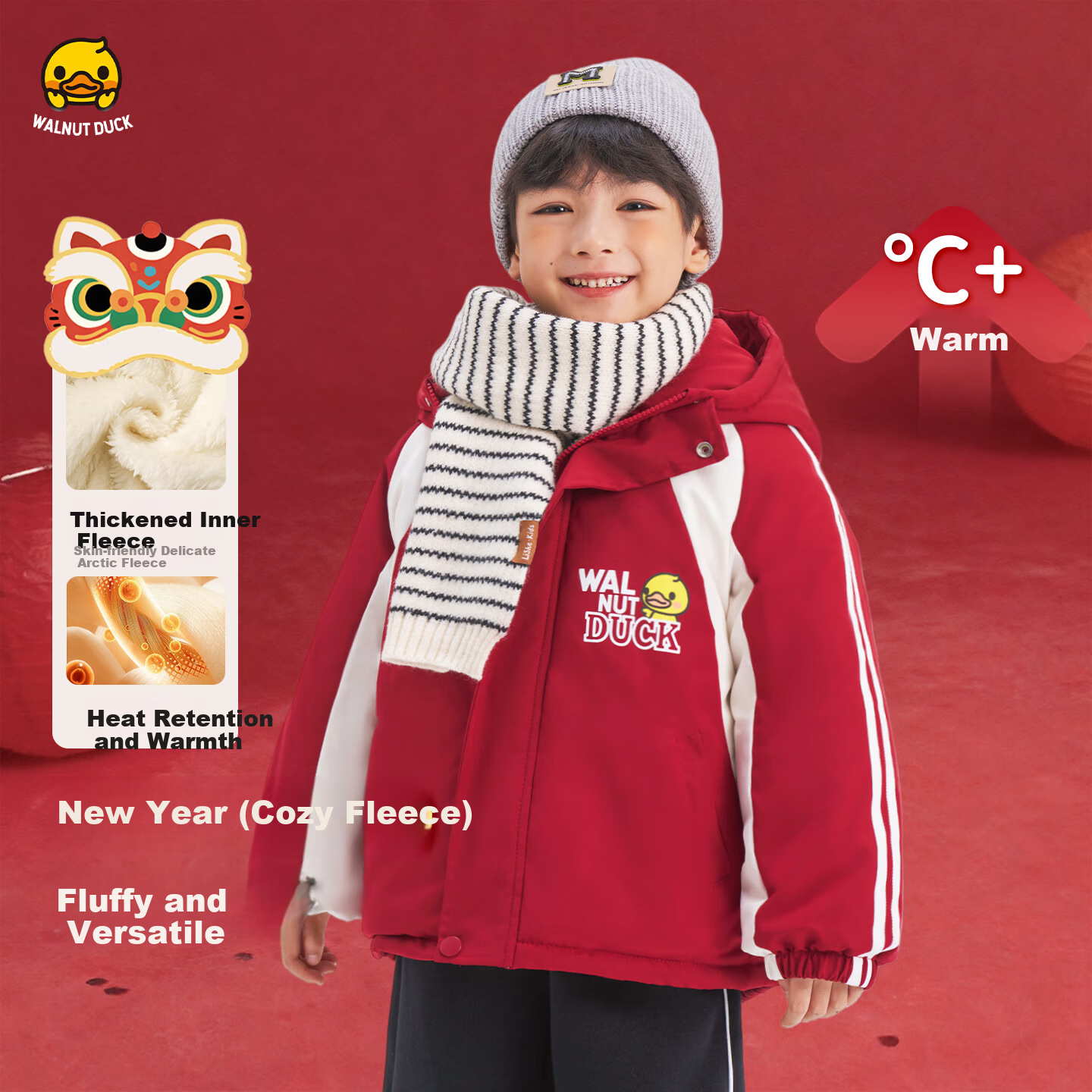 WALNUT DUCK Kids Cotton Jacket Little Yellow Duck 2024 Winter Boys and Girls Baby Cotton Coat Maroon 140