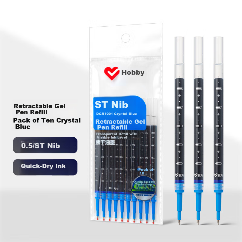 AIHAO Retractable Gel Pen Refills ST Tip 0.5mm Quick-Dry Crystal Blue Replacement Ink Cartridges 10pcs DGR1001