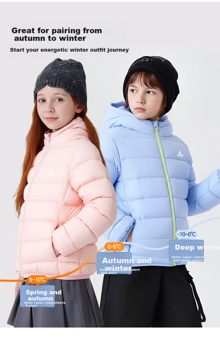 Navigare Kids Down Jacket Boys Ribbed Down Coat Girls Warm Off-White Hooded 150 8