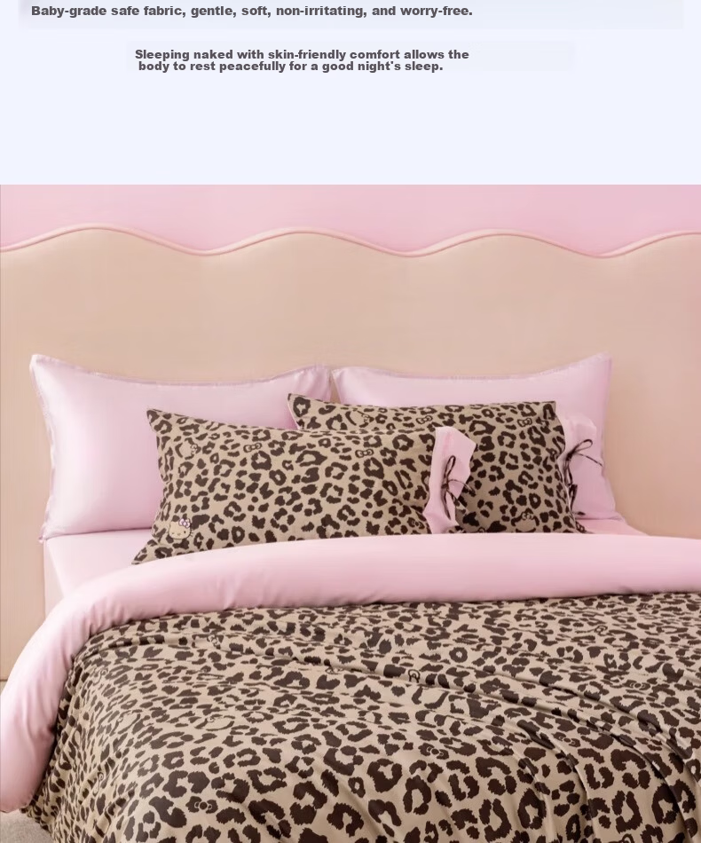 Tbh Sanrio Hello Kitty 3-Piece Bedding Set Cotton Four-Season Twill Printed Bed Linen 1.2m Denim Leopard Print 4