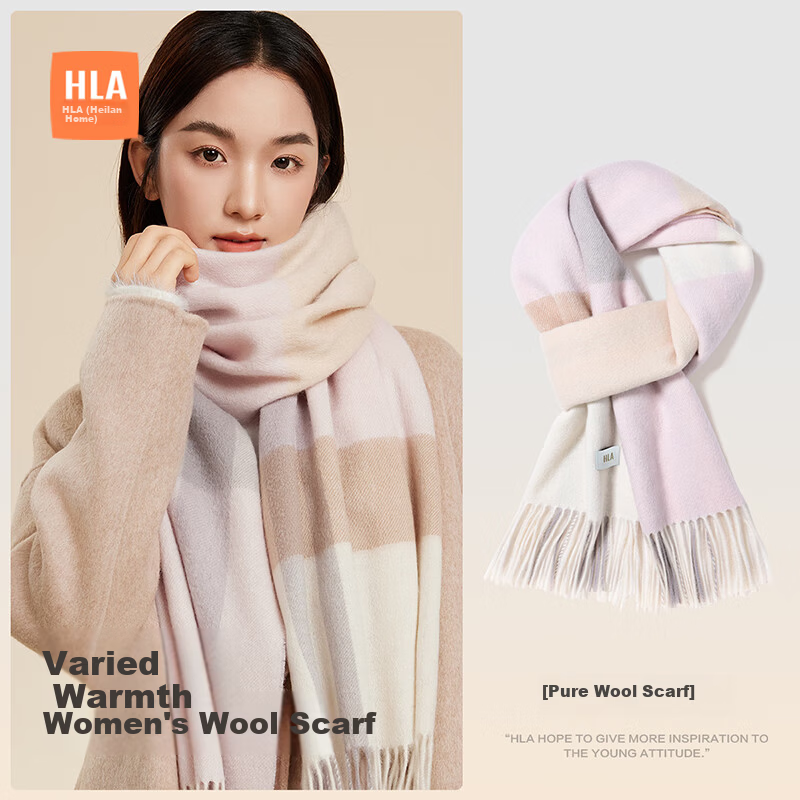 HLA Women's Scarf New Autumn Winter Pure Wool Soft Warm Birthday Gift for Girlfriend