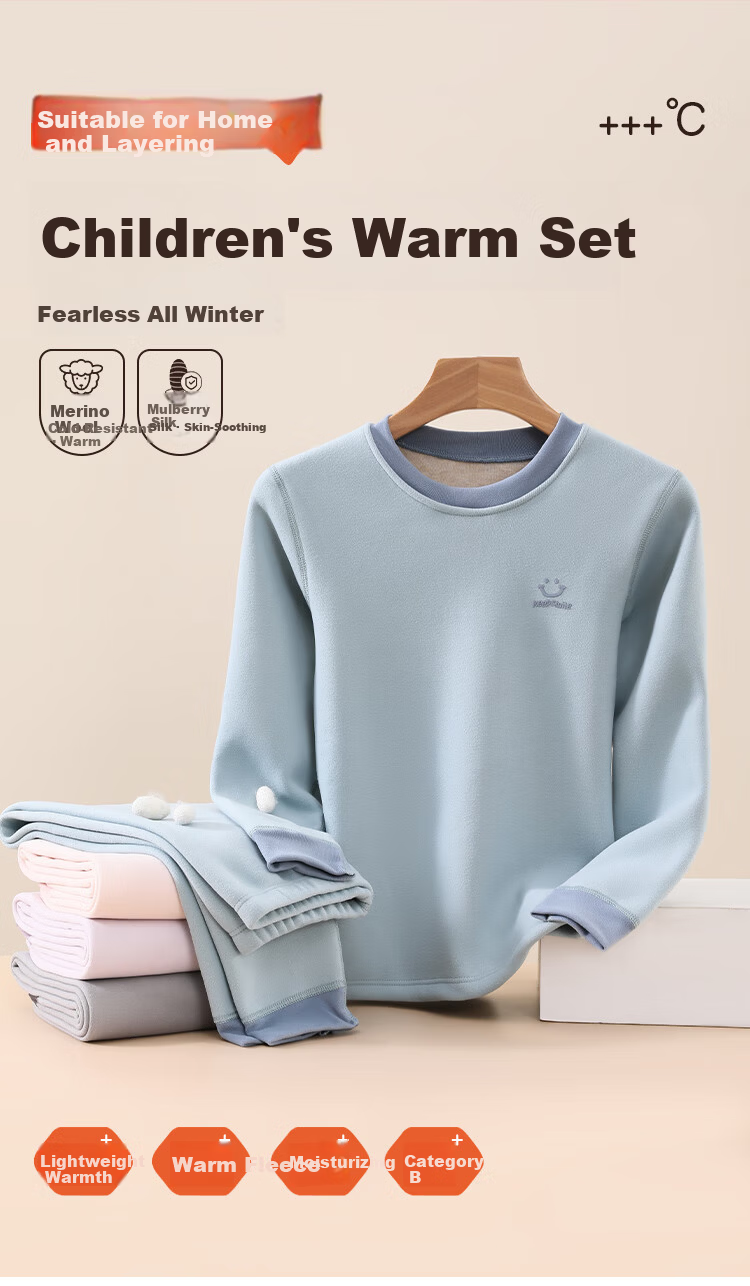 LangSha Kids Thermal Underwear Fleece Thickened Girls 7A Antibacterial Mite-Resistant Autumn Shirt and Pants Set for Older Children 1