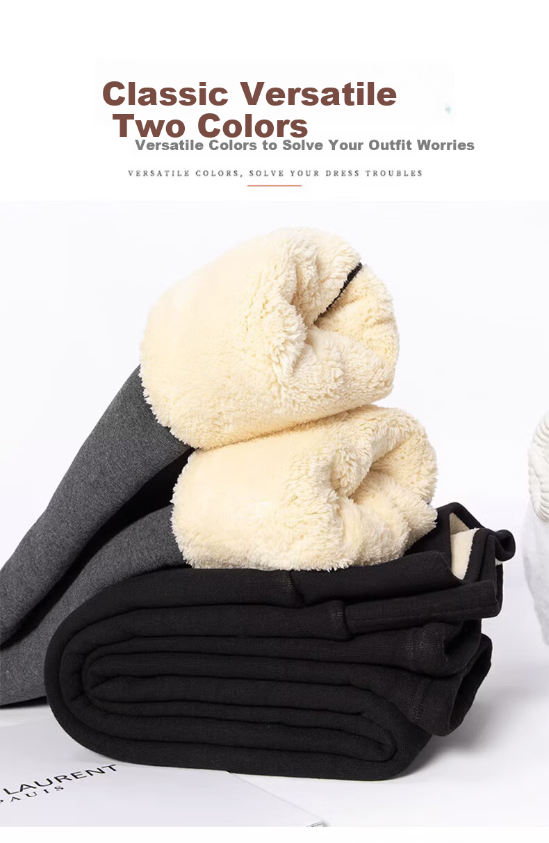 Langsha Women's Thick Fleece Lined Leggings Autumn Winter High Waist Slim Fit Plus Size Black Lamb Wool Cotton Pants 12
