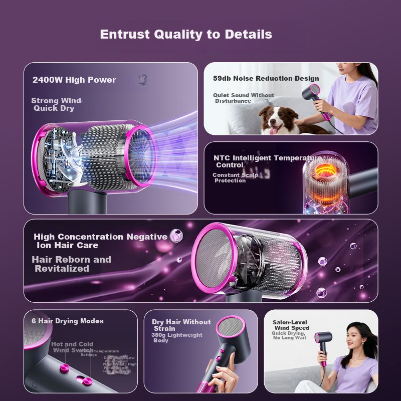 AUX High-Power 2400W Hair Dryer with Negative Ion Technology, High-Speed Strong Wind, Home Use Electric Hair Blower for Men and Women, Gift for Girlfriend