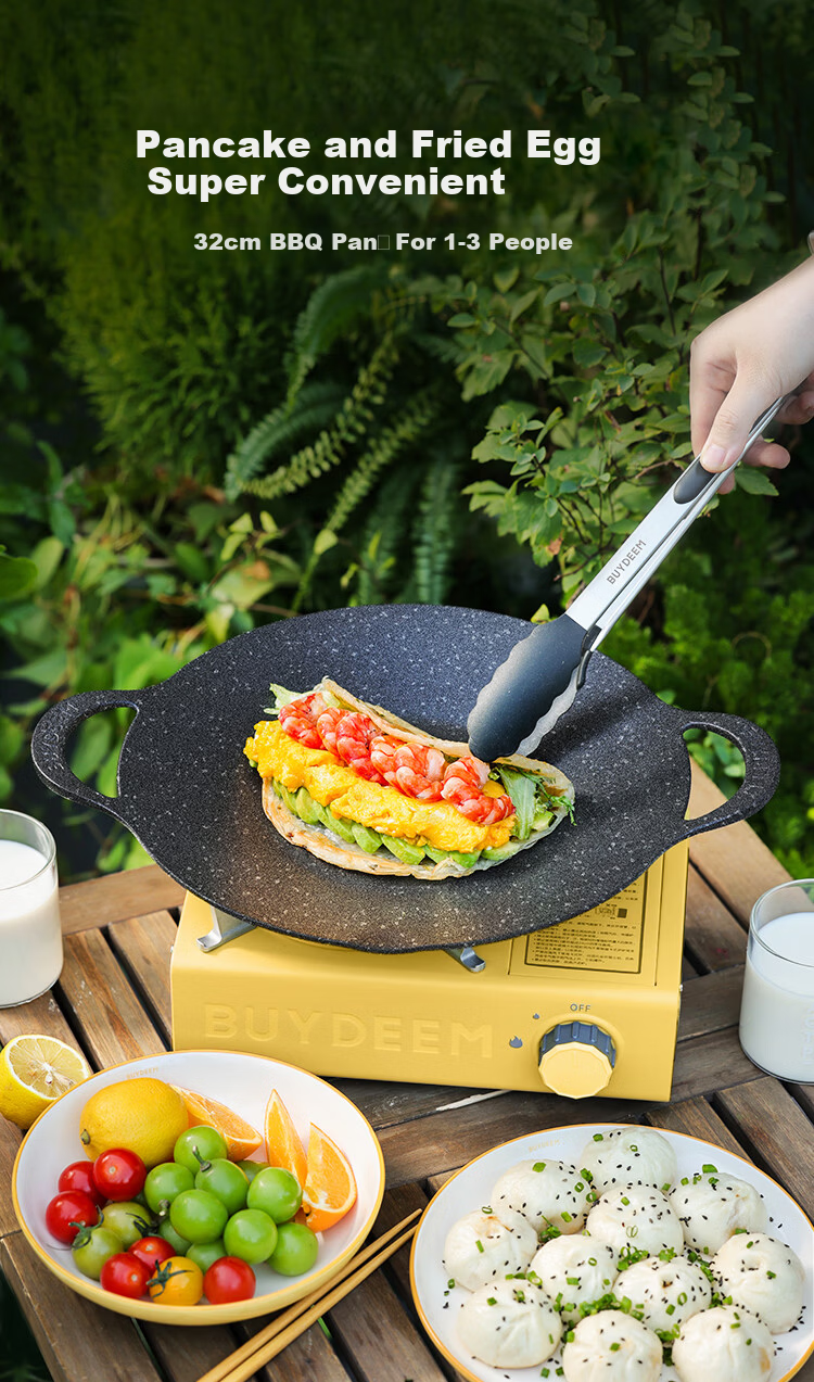Buydeem 32cm Non-stick BBQ Grill Pan Steak and Egg Maker Teppanyaki Cassette Stove Charcoal Outdoor Starry Black 5