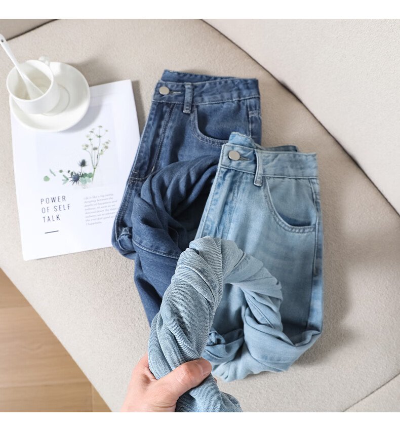 Jeanswest Women's Summer Soft Tencel High-Waist Draped Lyocell Wide-Leg Straight-Leg Retro Blue Tencel Lyocell Pants L 24