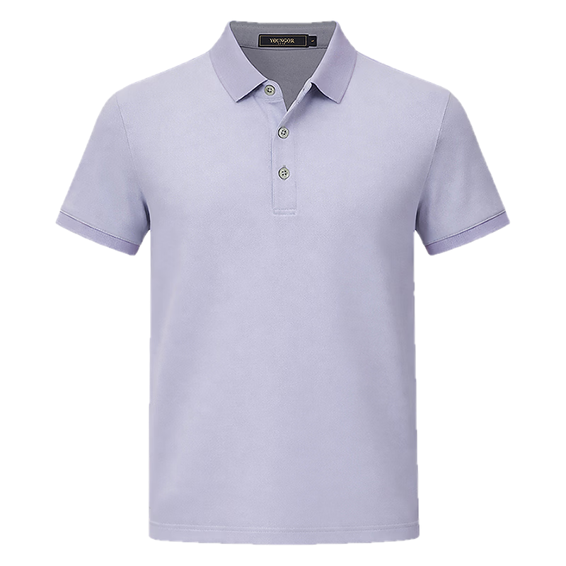 YOUNGOR Short Sleeve Polo Shirt Business Casual Solid Color Machine Washable Mulberry Silk Linen Lapel Light Purple 513144 XL