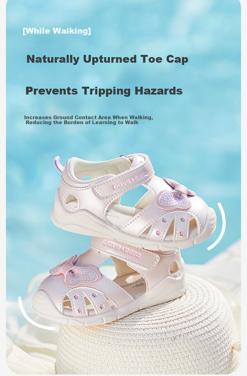 DAVE & BELLA Kids Key Shoes Girls Toddler Walking Sandals Baby Stylish Sweet Shoes 5