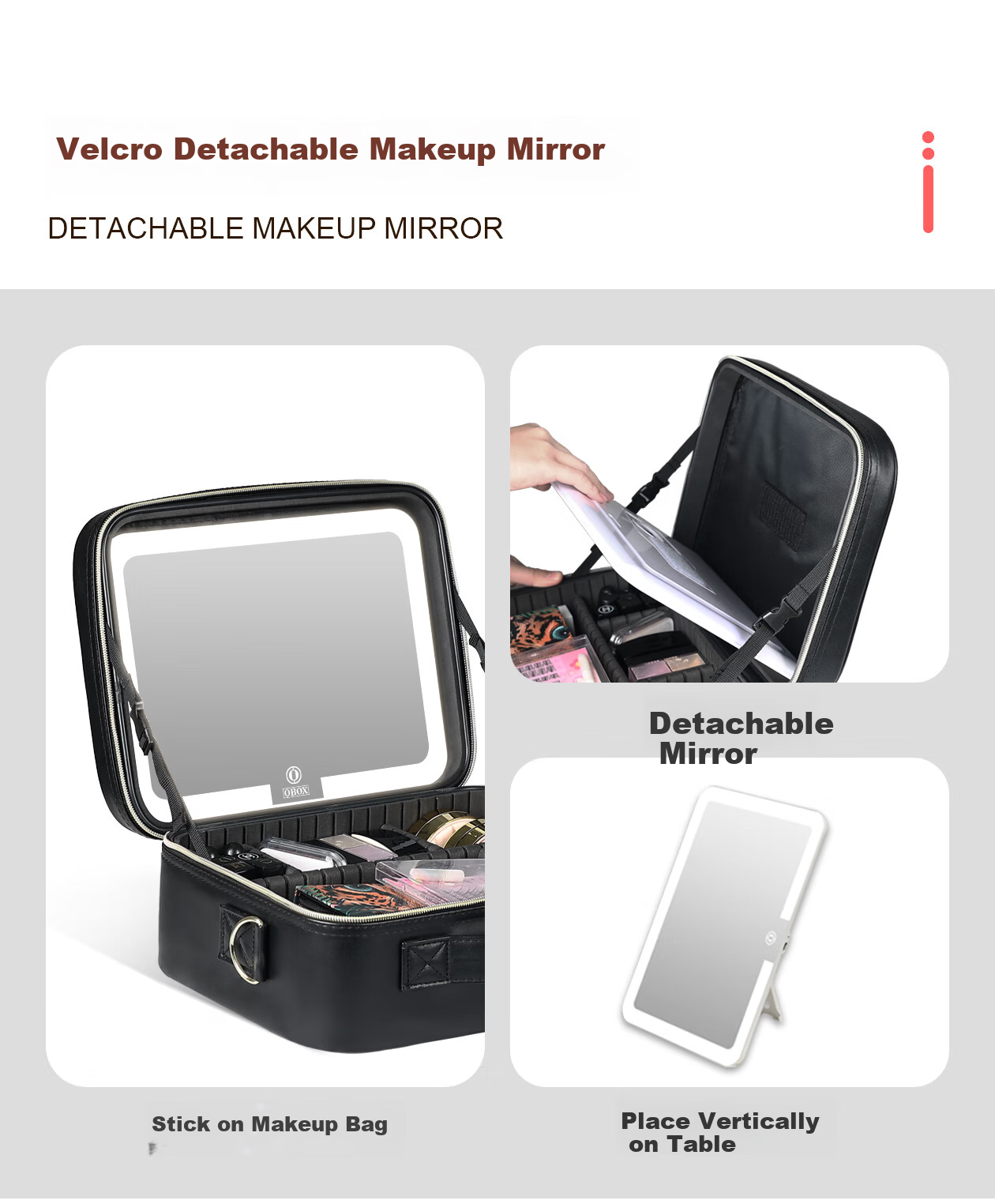 OBOX LED Lighted Makeup Bag with Mirror Large Capacity [Plaid Style] Black 12-inch Makeup Bag 10