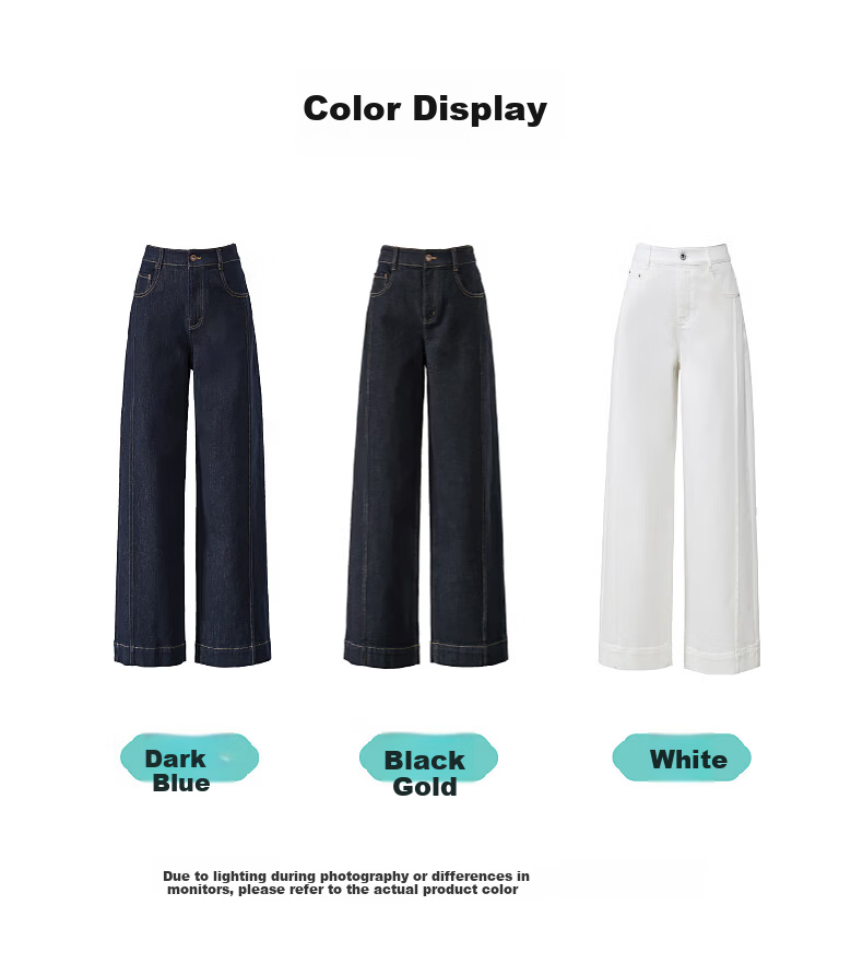 ESE-Y Women's 9/10 Wide Hem Straight Leg Jeans 2026 Spring New Slim Split Wide Leg Pants Black Gold Size 29 24