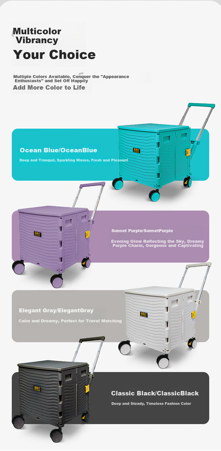 SELORSS Folding Shopping Cart, Large Supermarket Grocery Trolley, Stair-Climbing Small Pull Cart, Outdoor Camping Cart, Express Delivery Trailer, Elegant Gray 9
