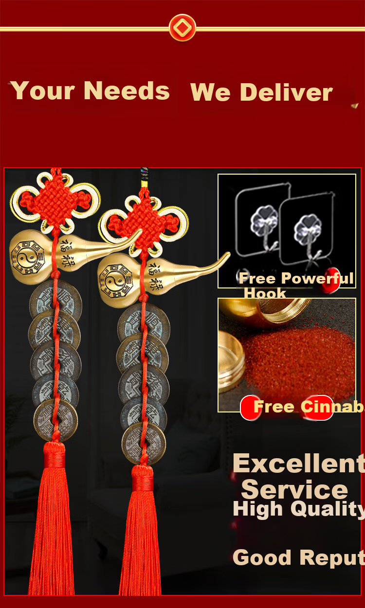 Feng Shui Pavilion Five Emperor Coins Pendant Brass Gourd with Cinnabar for Doorway Bedroom Kitchen Balcony Hanging Decor 4