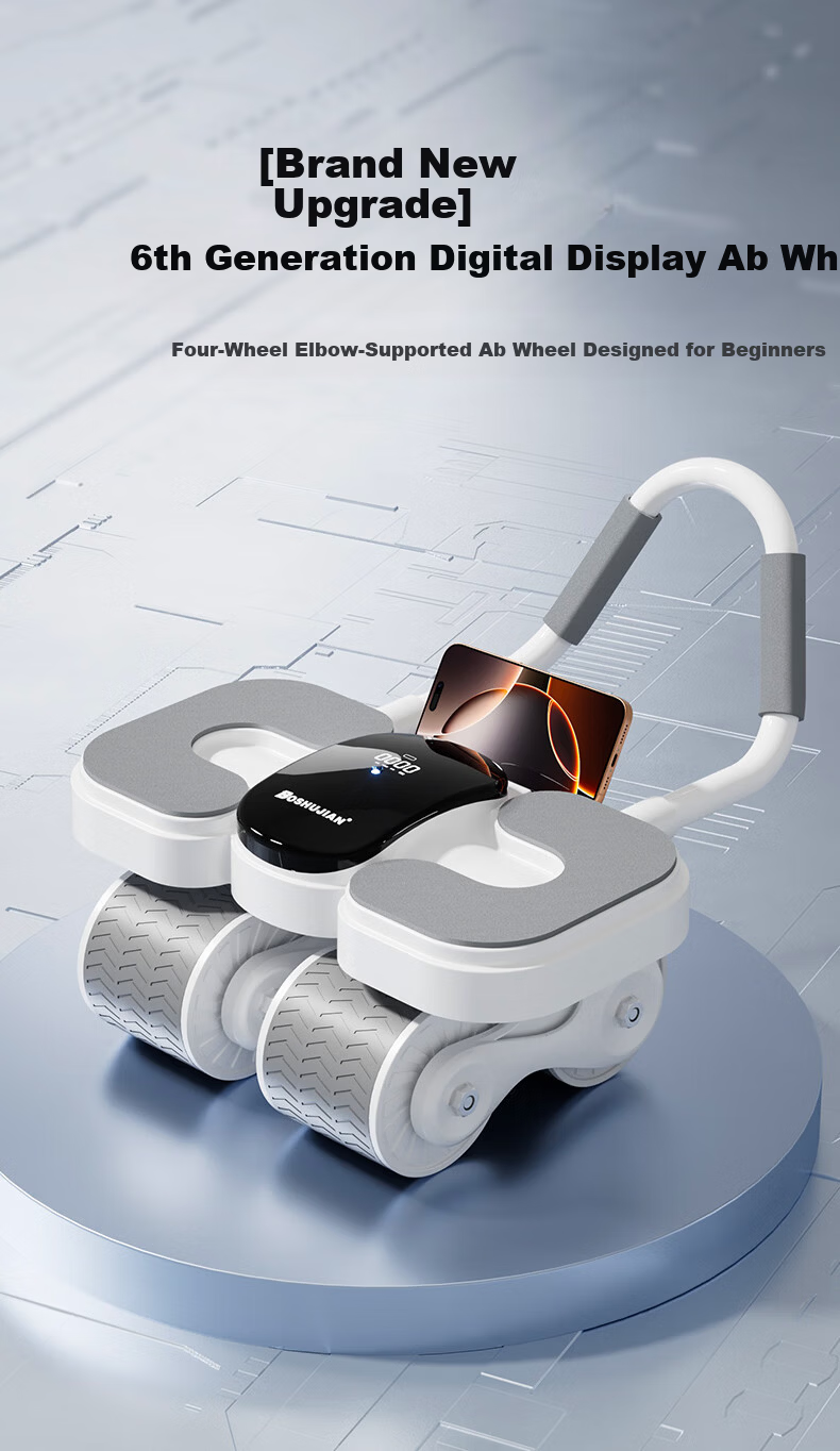 BOSHUJIAN Four-Wheel Ab Roller with Automatic Rebound, Elbow Support Knee Pad, Assisted Sit-Up Wheel, Home Fitness Equipment 3
