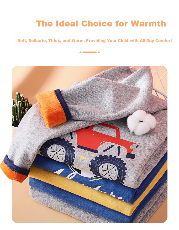 Nanjiren Kids Thermal Underwear Set Boys Autumn Winter School Uniform Fleece Cotton Base Layer Pajamas Royal Blue 110 2