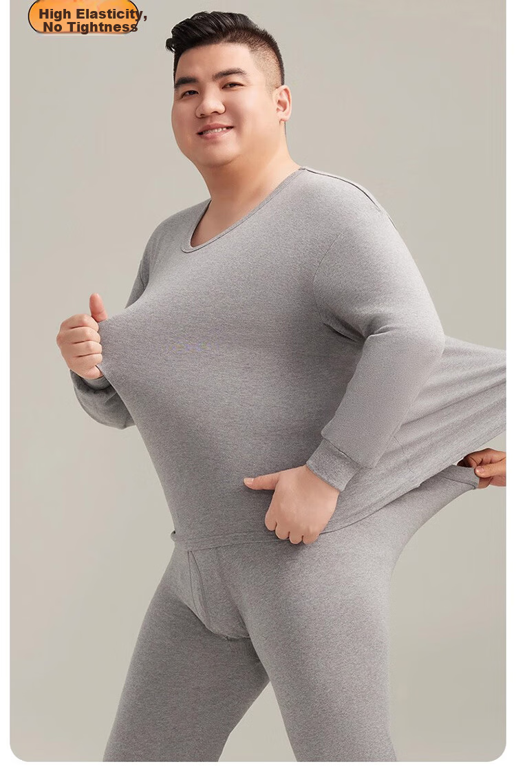 Me feeling Men's Plus Size Cotton Thermal Underwear Set Loose Thin Cotton Sweater Autumn Winter 11
